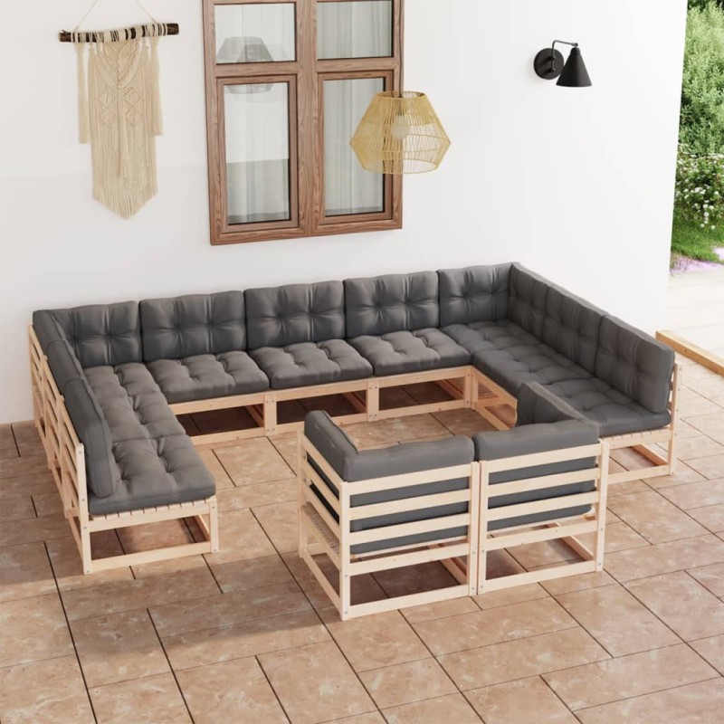 vidaXL Set Divani da Giardino 11 pz con Cuscini Legno Massello di Pino vidaXL Set Divani da Giardino 11 pz con Cuscini Legno Massello di Pino