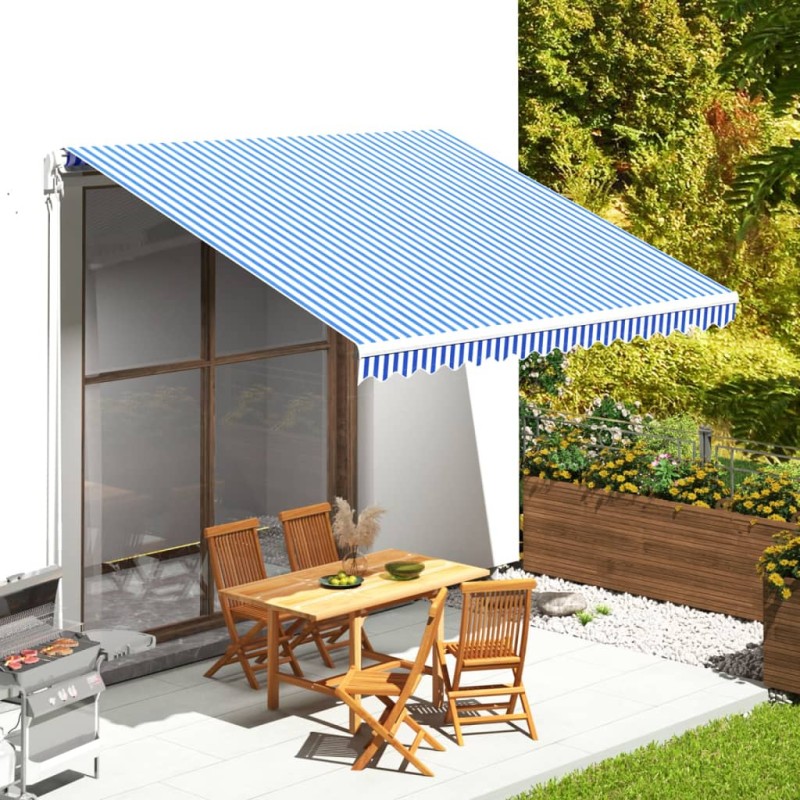 Tessuto di Ricambio per Tenda da Sole Blu e Bianco 4x3,5 m Tessuto di Ricambio per Tenda da Sole Blu e Bianco 4x3,5 m