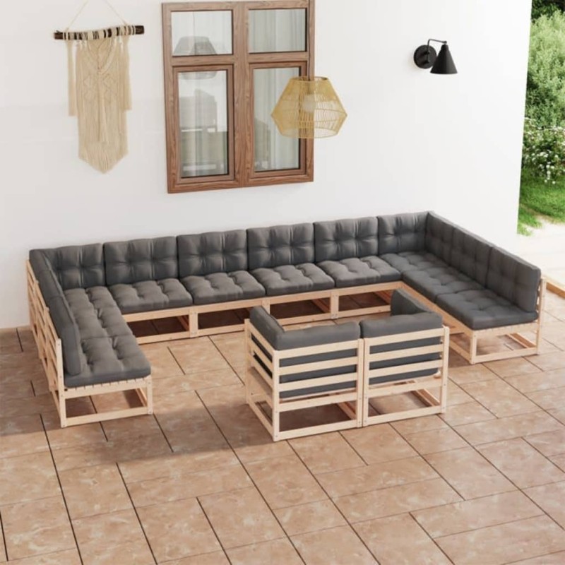 vidaXL Set Divani Giardino 12 pz con Cuscini in Legno Massello di Pino vidaXL Set Divani Giardino 12 pz con Cuscini in Legno Massello di Pino