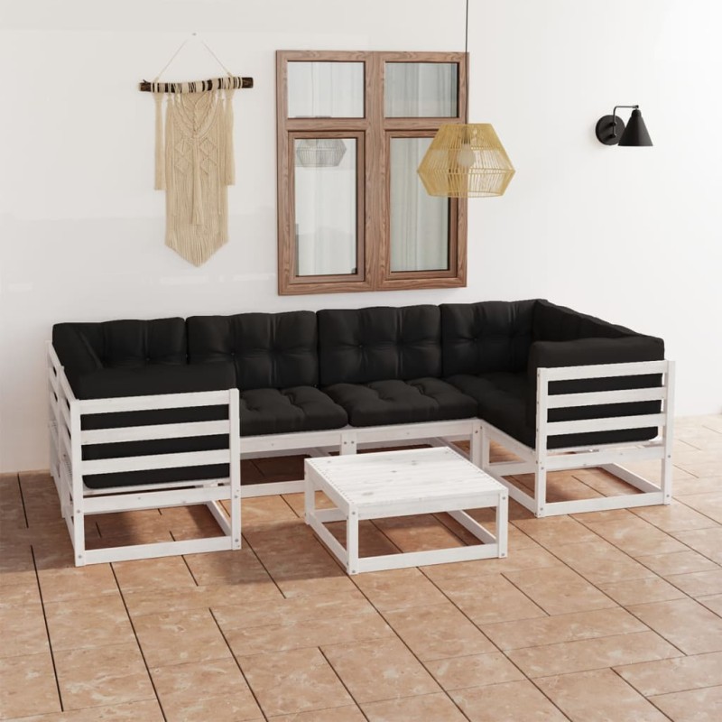 vidaXL Set Divani da Giardino 7 pz con Cuscini Massello di Pino Bianco vidaXL Set Divani da Giardino 7 pz con Cuscini Massello di Pino Bianco