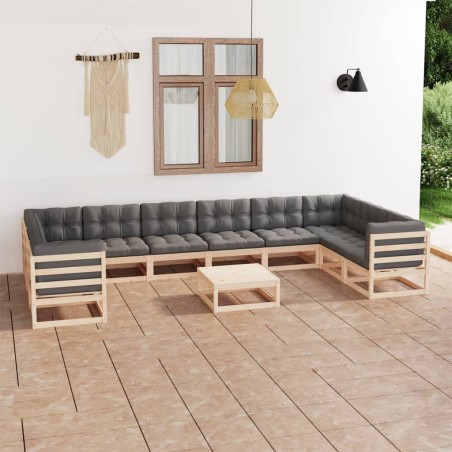 vidaXL Set Divani da Giardino 11 pz con Cuscini Legno Massello di Pino