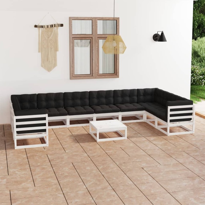 vidaXL Set Divani da Giardino 11pz con Cuscini Massello di Pino Bianco vidaXL Set Divani da Giardino 11pz con Cuscini Massello di Pino Bianco