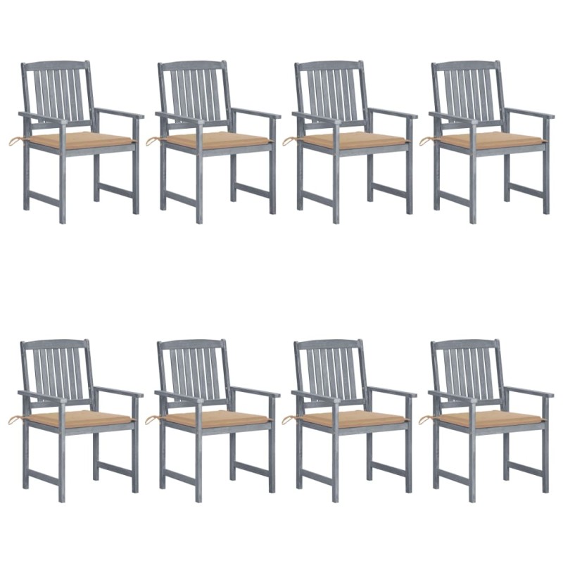 vidaXL Sedie da Giardino con Cuscini 8 pz in Massello di Acacia Grigie vidaXL Sedie da Giardino con Cuscini 8 pz in Massello di Acacia Grigie