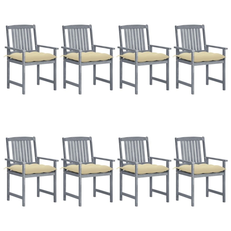 vidaXL Sedie da Giardino con Cuscini 8 pz in Massello di Acacia Grigie vidaXL Sedie da Giardino con Cuscini 8 pz in Massello di Acacia Grigie