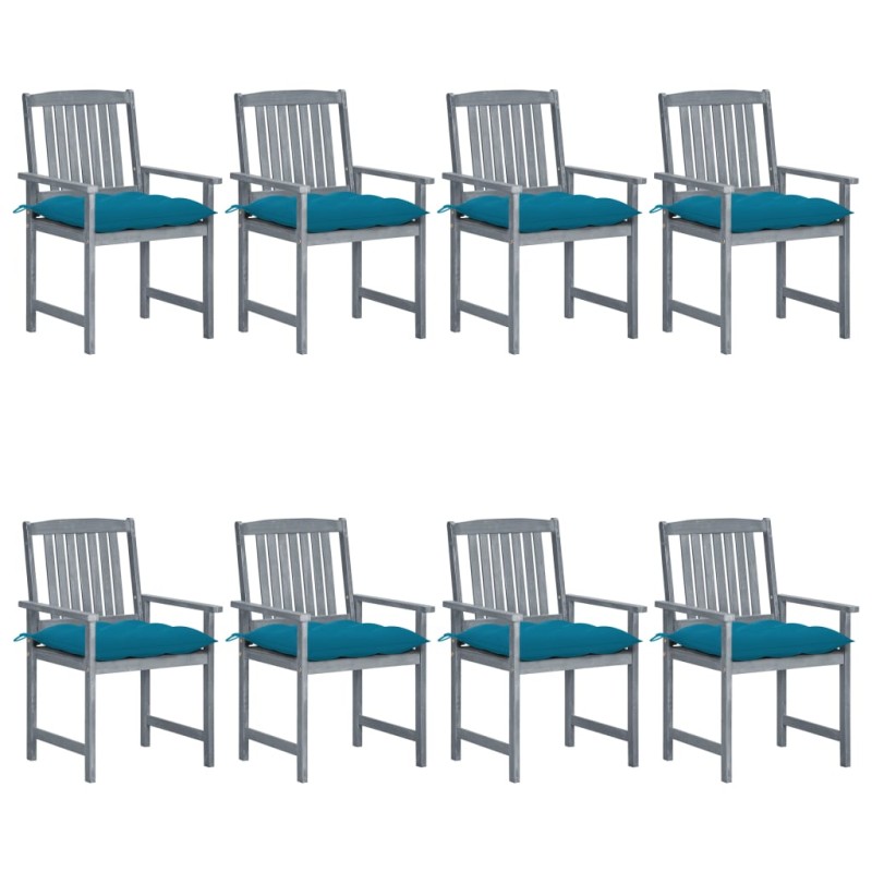 vidaXL Sedie da Giardino con Cuscini 8 pz in Massello di Acacia Grigie vidaXL Sedie da Giardino con Cuscini 8 pz in Massello di Acacia Grigie