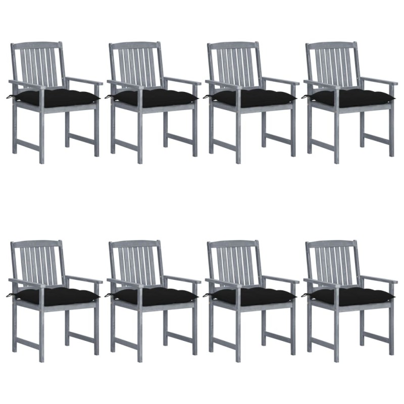 vidaXL Sedie da Giardino con Cuscini 8 pz in Massello di Acacia Grigie vidaXL Sedie da Giardino con Cuscini 8 pz in Massello di Acacia Grigie