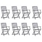 vidaXL Sedie da Giardino Pieghevoli 8 pz con Cuscini Massello Acacia vidaXL Sedie da Giardino Pieghevoli 8 pz con Cuscini Massello Acacia
