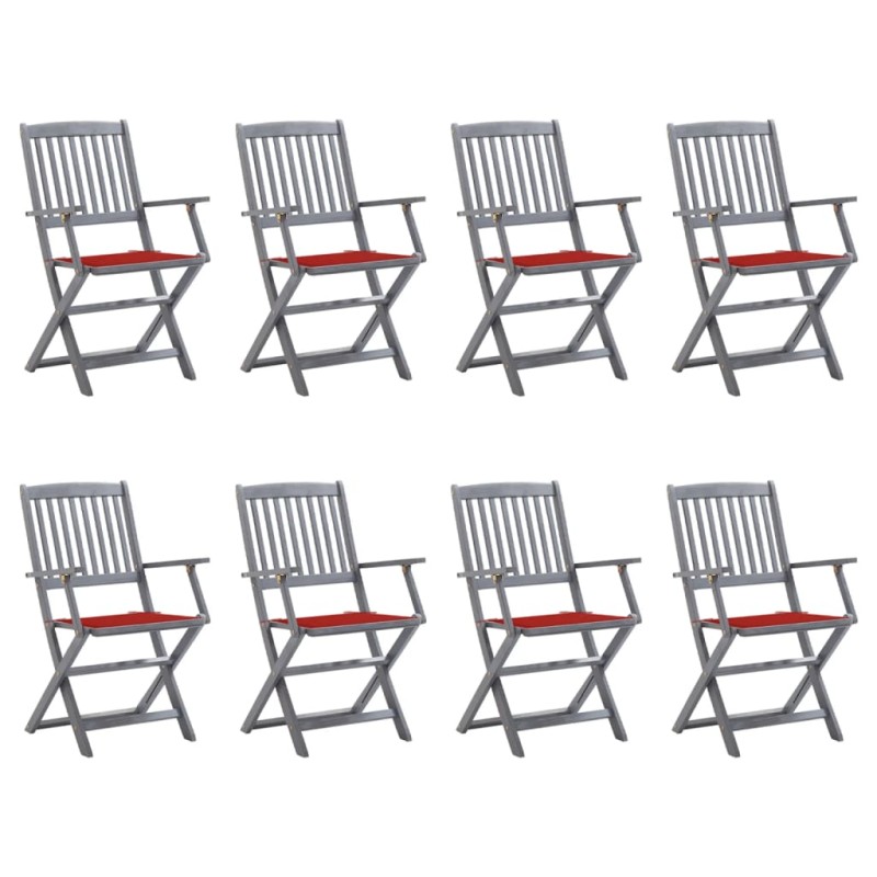 vidaXL Sedie da Giardino Pieghevoli 8 pz con Cuscini Massello Acacia vidaXL Sedie da Giardino Pieghevoli 8 pz con Cuscini Massello Acacia