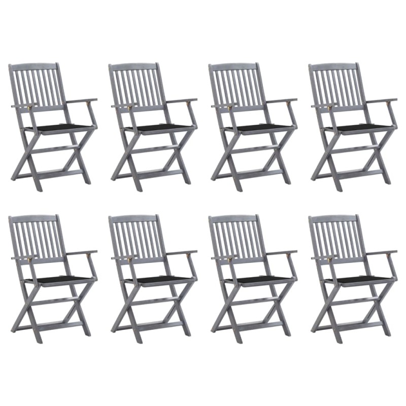 vidaXL Sedie da Giardino Pieghevoli 8 pz con Cuscini Massello Acacia vidaXL Sedie da Giardino Pieghevoli 8 pz con Cuscini Massello Acacia