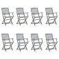 vidaXL Sedie da Giardino Pieghevoli 8 pz con Cuscini Massello Acacia vidaXL Sedie da Giardino Pieghevoli 8 pz con Cuscini Massello Acacia