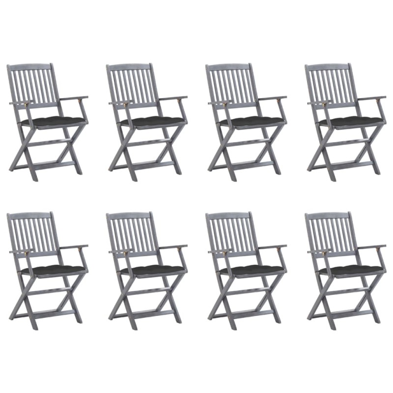 vidaXL Sedie da Giardino Pieghevoli 8 pz con Cuscini Massello Acacia vidaXL Sedie da Giardino Pieghevoli 8 pz con Cuscini Massello Acacia