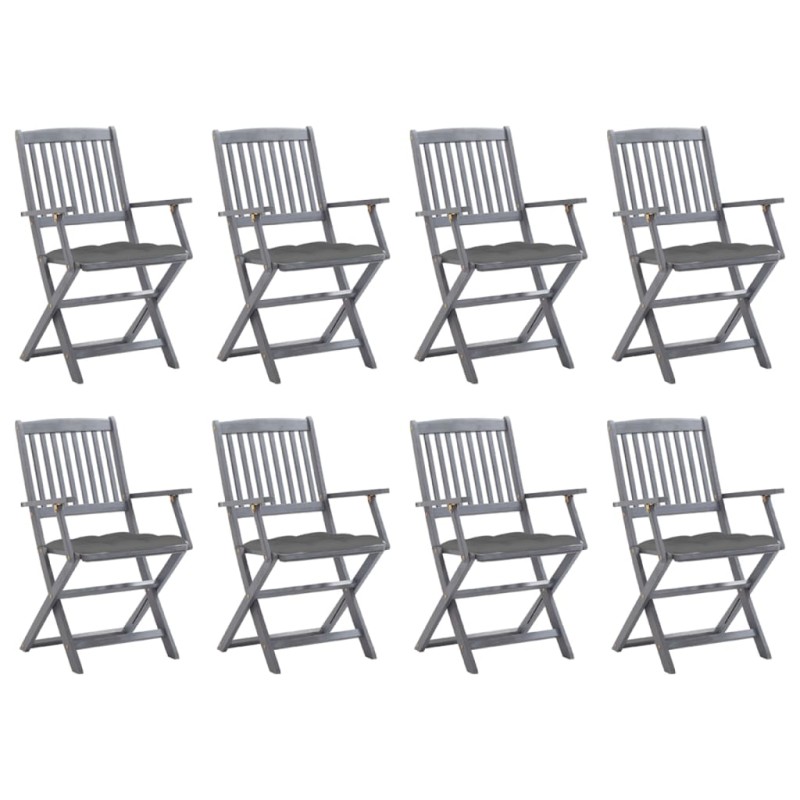 vidaXL Sedie da Giardino Pieghevoli 8 pz con Cuscini Massello Acacia vidaXL Sedie da Giardino Pieghevoli 8 pz con Cuscini Massello Acacia