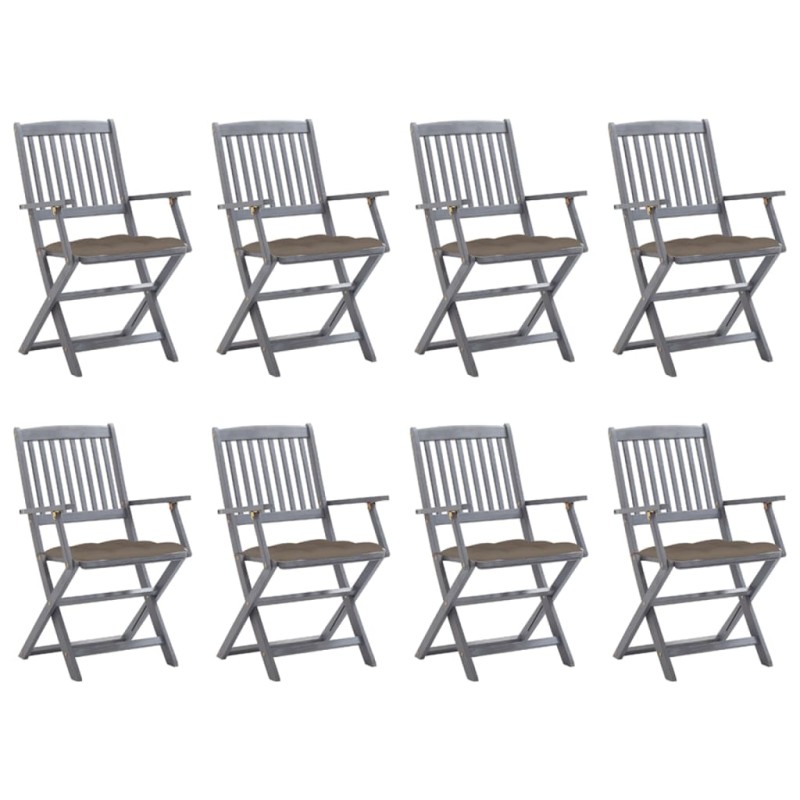 vidaXL Sedie da Giardino Pieghevoli 8 pz con Cuscini Massello Acacia vidaXL Sedie da Giardino Pieghevoli 8 pz con Cuscini Massello Acacia
