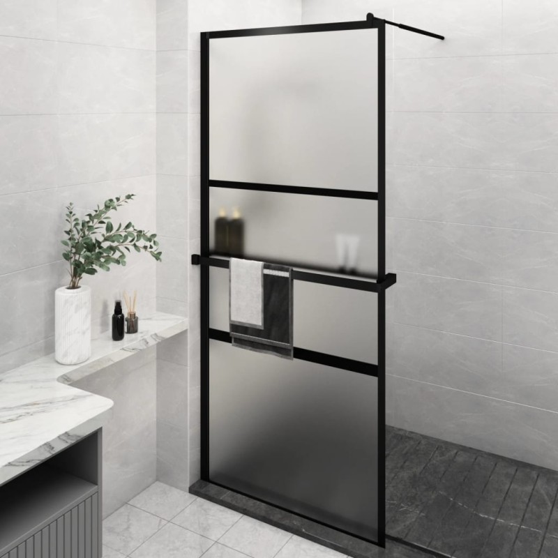 Parete Doccia con Mensola Nera 100x195 cm Vetro ESG e Alluminio Parete Doccia con Mensola Nera 100x195 cm Vetro ESG e Alluminio