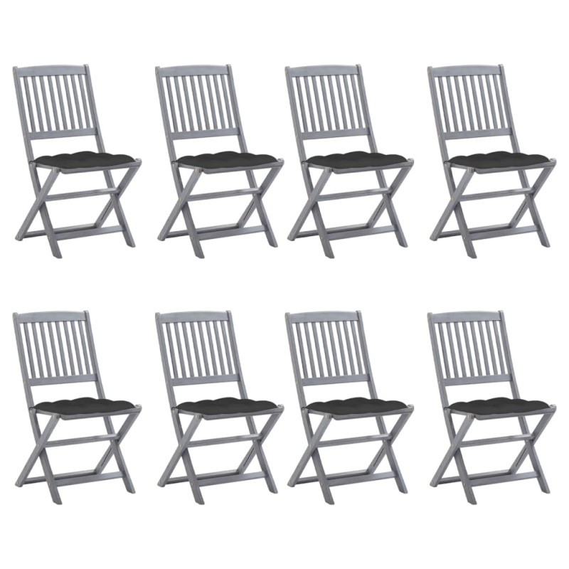 vidaXL Sedie da Giardino Pieghevoli 8 pz con Cuscini Massello Acacia vidaXL Sedie da Giardino Pieghevoli 8 pz con Cuscini Massello Acacia