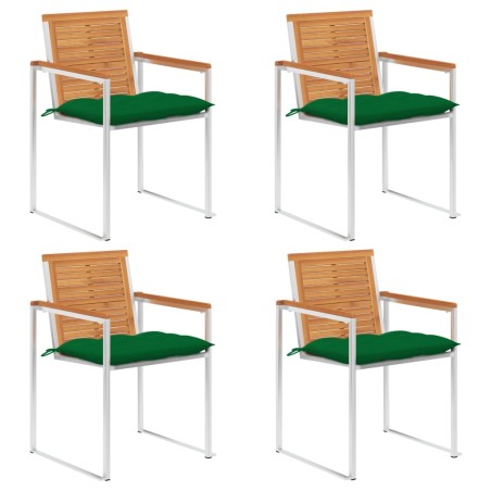 vidaXL Sedie da Giardino con Cuscini 4 pz in Legno Massello di Acacia