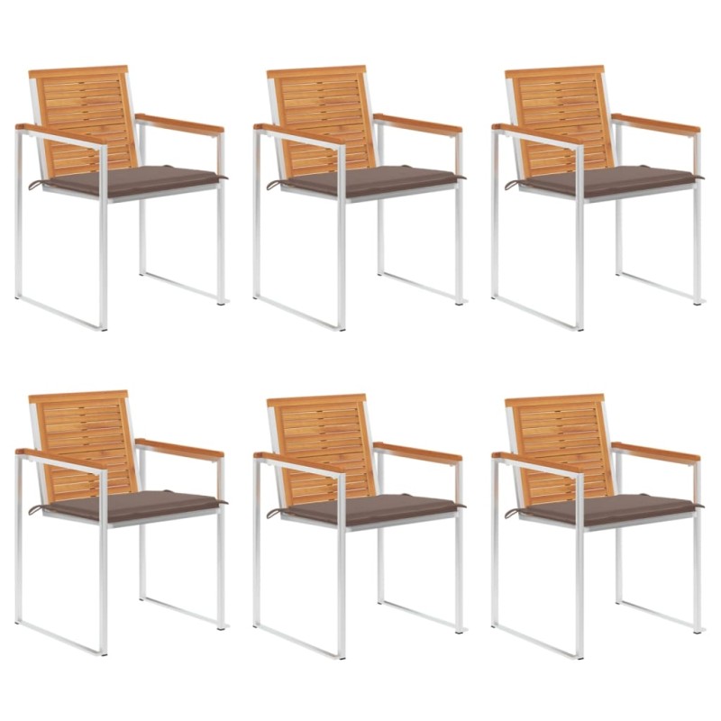 vidaXL Sedie da Giardino con Cuscini 6 pz in Legno Massello di Acacia vidaXL Sedie da Giardino con Cuscini 6 pz in Legno Massello di Acacia