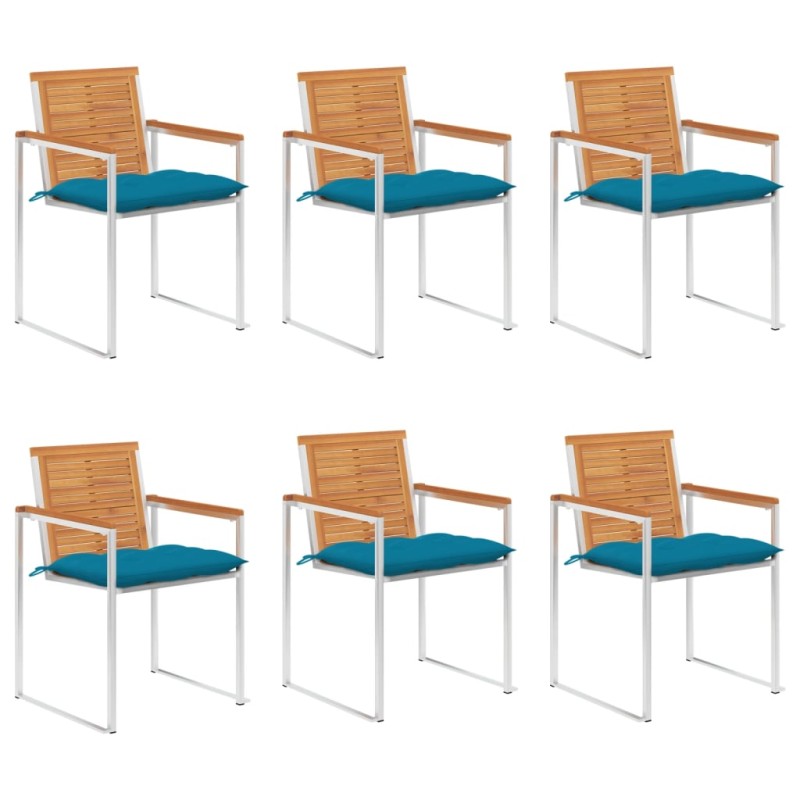 vidaXL Sedie da Giardino con Cuscini 6 pz in Legno Massello di Acacia vidaXL Sedie da Giardino con Cuscini 6 pz in Legno Massello di Acacia