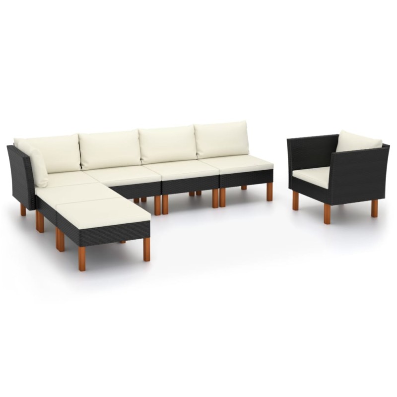 vidaXL Set Divani da Giardino 7pz Polyrattan Legno di Eucalipto Nero vidaXL Set Divani da Giardino 7pz Polyrattan Legno di Eucalipto Nero