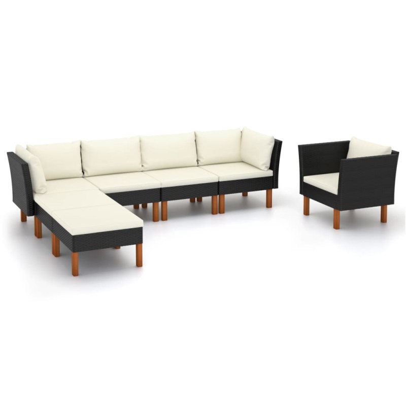 vidaXL Set Divani da Giardino 7pz Polyrattan Legno di Eucalipto Nero vidaXL Set Divani da Giardino 7pz Polyrattan Legno di Eucalipto Nero