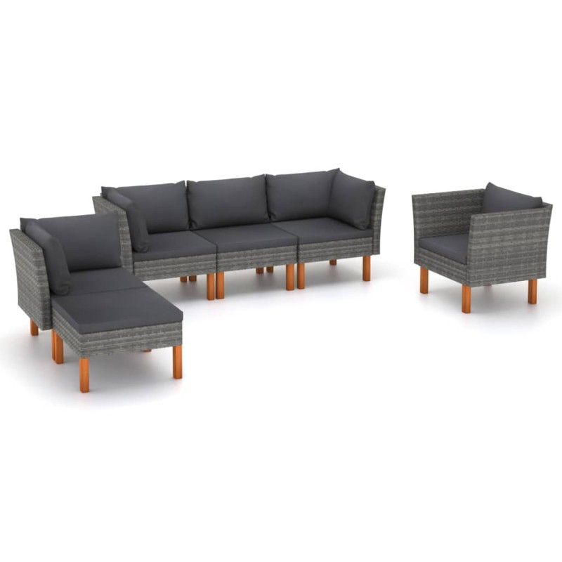 vidaXL Set Divani da Giardino 6pz Polyrattan Legno di Eucalipto Grigio vidaXL Set Divani da Giardino 6pz Polyrattan Legno di Eucalipto Grigio