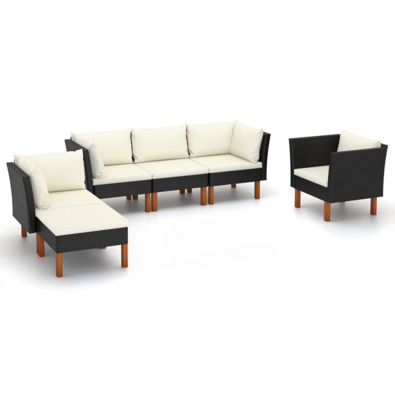 vidaXL Set Divani da Giardino 6pz Polyrattan Legno di Eucalipto Nero vidaXL Set Divani da Giardino 6pz Polyrattan Legno di Eucalipto Nero