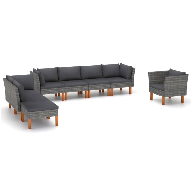 vidaXL Set Divani da Giardino 8pz Polyrattan Legno di Eucalipto Grigio vidaXL Set Divani da Giardino 8pz Polyrattan Legno di Eucalipto Grigio