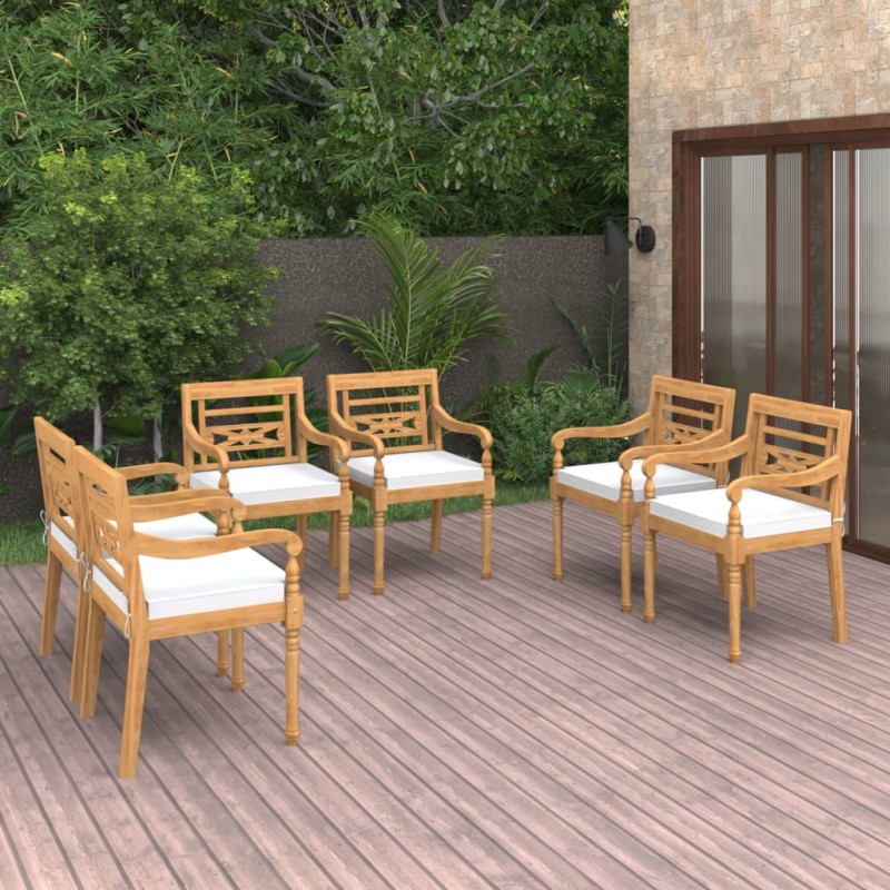 vidaXL Sedie Batavia con Cuscini 6 pz in Legno Massello di Teak vidaXL Sedie Batavia con Cuscini 6 pz in Legno Massello di Teak