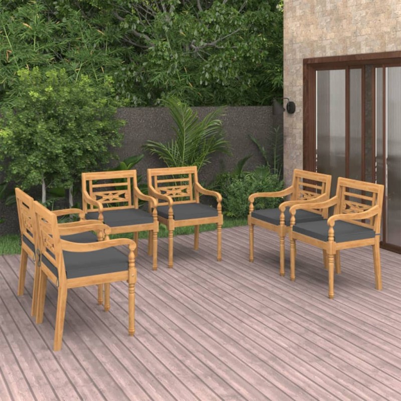vidaXL Sedie Batavia con Cuscini 6 pz in Legno Massello di Teak vidaXL Sedie Batavia con Cuscini 6 pz in Legno Massello di Teak