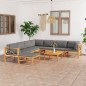 vidaXL Set Divani da Giardino 9pz Cuscini Grigi Legno Massello di Teak