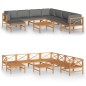 vidaXL Set Divani da Giardino 9pz Cuscini Grigi Legno Massello di Teak