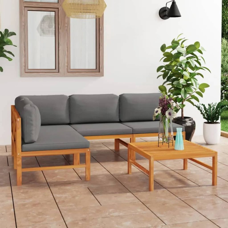 vidaXL Set Divani da Giardino 5pz Cuscini Grigi Legno Massello di Teak vidaXL Set Divani da Giardino 5pz Cuscini Grigi Legno Massello di Teak