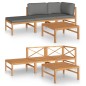 vidaXL Set Divani da Giardino 4pz Cuscini Grigi Legno Massello di Teak