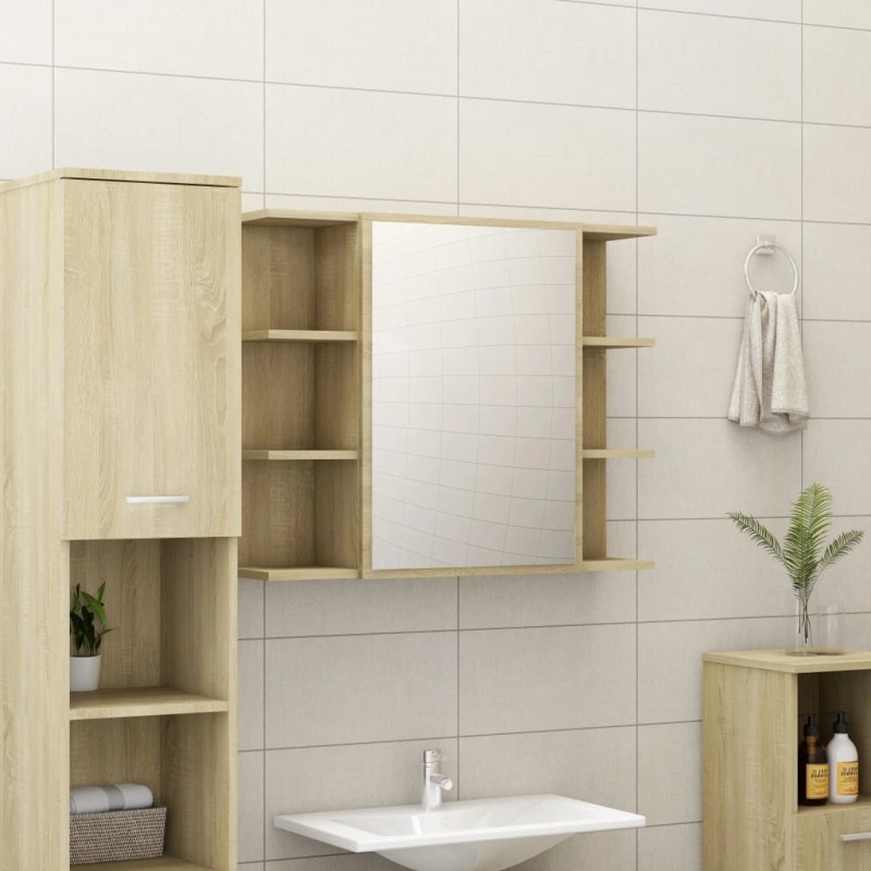 Armadietto a Specchio Rovere Sonoma 80x20,5x64 cm in Truciolato Armadietto a Specchio Rovere Sonoma 80x20,5x64 cm in Truciolato