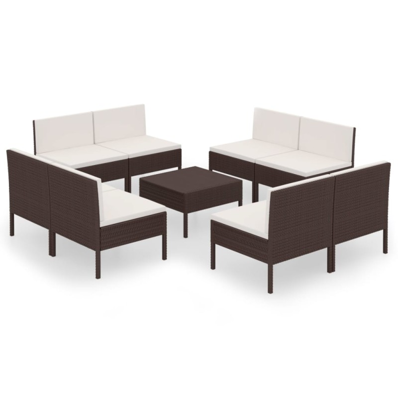 vidaXL Set Divani da Giardino 9 pz con Cuscini in Polyrattan Marrone vidaXL Set Divani da Giardino 9 pz con Cuscini in Polyrattan Marrone