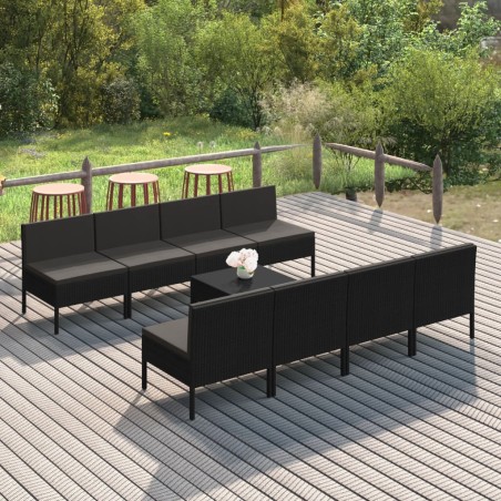 vidaXL Set Divani da Giardino 9 pz con Cuscini in Polyrattan Nero