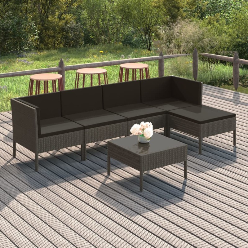 vidaXL Set Divani da Giardino 6 pz con Cuscini in Polyrattan Grigio vidaXL Set Divani da Giardino 6 pz con Cuscini in Polyrattan Grigio