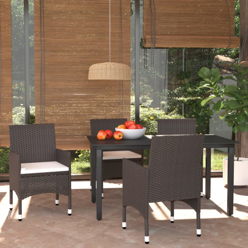 vidaXL Set da Pranzo per Giardino 5 pz con Cuscini Polyrattan Marrone vidaXL Set da Pranzo per Giardino 5 pz con Cuscini Polyrattan Marrone