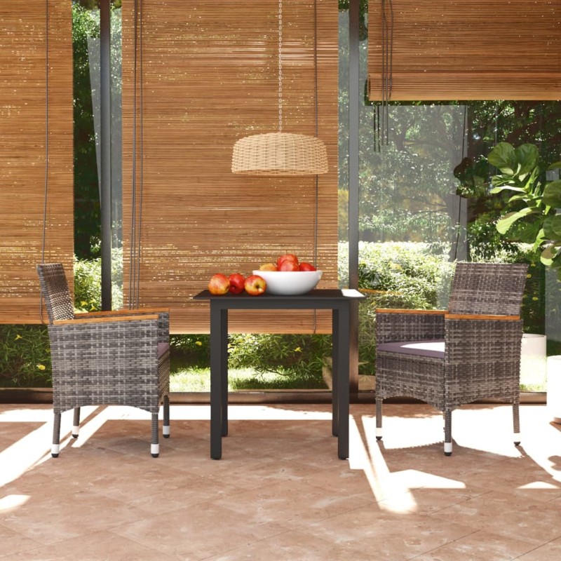 vidaXL Set da Pranzo per Giardino 3 pz con Cuscini Polyrattan Grigio vidaXL Set da Pranzo per Giardino 3 pz con Cuscini Polyrattan Grigio