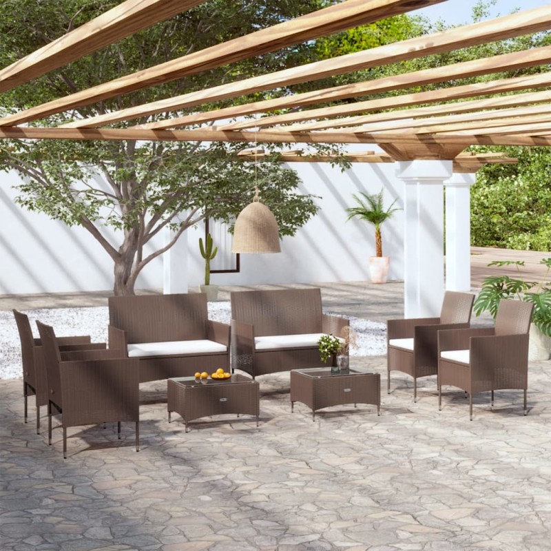 vidaXL Set Divani da Giardino 8 pz con Cuscini in Polyrattan Marrone vidaXL Set Divani da Giardino 8 pz con Cuscini in Polyrattan Marrone