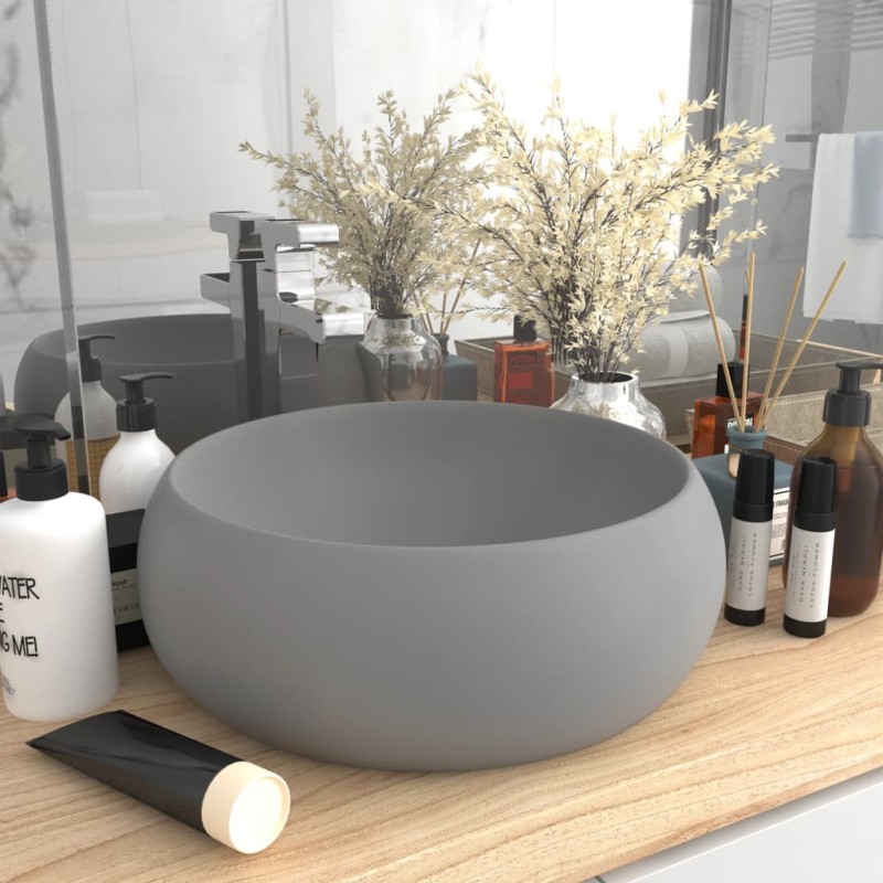 Lavandino Lusso Rotondo Grigio Chiaro Opaco 40x15cm in Ceramica Lavandino Lusso Rotondo Grigio Chiaro Opaco 40x15cm in Ceramica