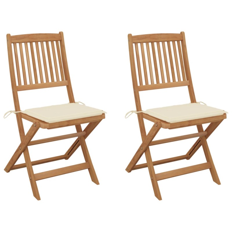 Sedie da Giardino Pieghevoli 2 pz con Cuscini Massello Acacia Sedie da Giardino Pieghevoli 2 pz con Cuscini Massello Acacia
