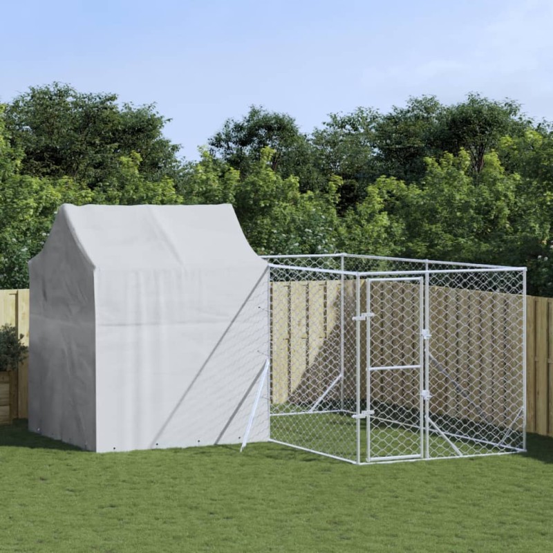 vidaXL Cuccia Cani da Esterno Tetto Argento 4x4x2,5 m Acciaio Zincato vidaXL Cuccia Cani da Esterno Tetto Argento 4x4x2,5 m Acciaio Zincato