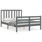 vidaXL Giroletto con Testiera Grigio 4FT Small Double Legno Massello vidaXL Giroletto con Testiera Grigio 4FT Small Double Legno Massello