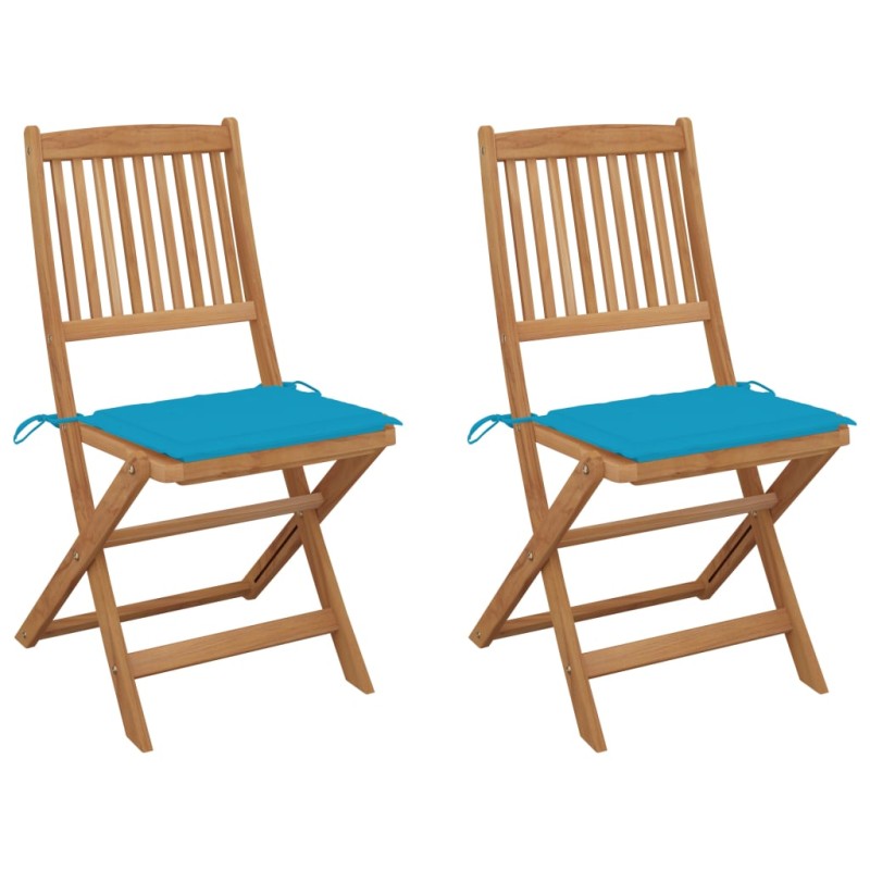 Sedie da Giardino Pieghevoli 2 pz con Cuscini Massello Acacia Sedie da Giardino Pieghevoli 2 pz con Cuscini Massello Acacia