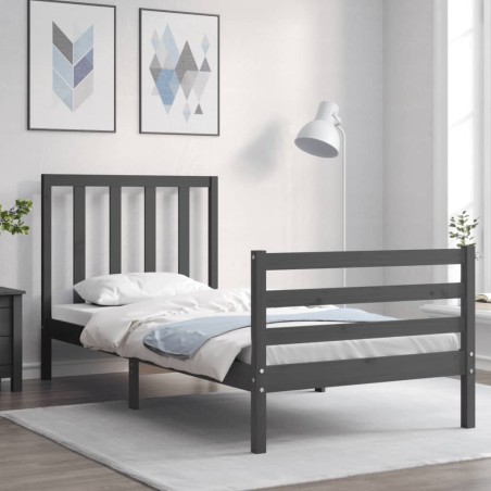 vidaXL Giroletto con Testiera Grigio 90x200 cm in Legno Massello