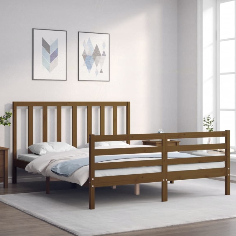 vidaXL Giroletto con Testiera Miele 160x200 cm Legno Massello vidaXL Giroletto con Testiera Miele 160x200 cm Legno Massello