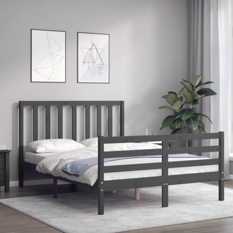 vidaXL Giroletto con Testiera Grigio 140x200 cm in Legno Massello