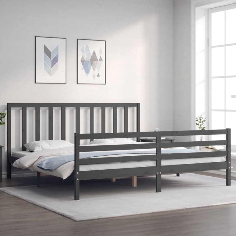 vidaXL Giroletto con Testiera Grigio 6FT Super King in Legno Massello vidaXL Giroletto con Testiera Grigio 6FT Super King in Legno Massello