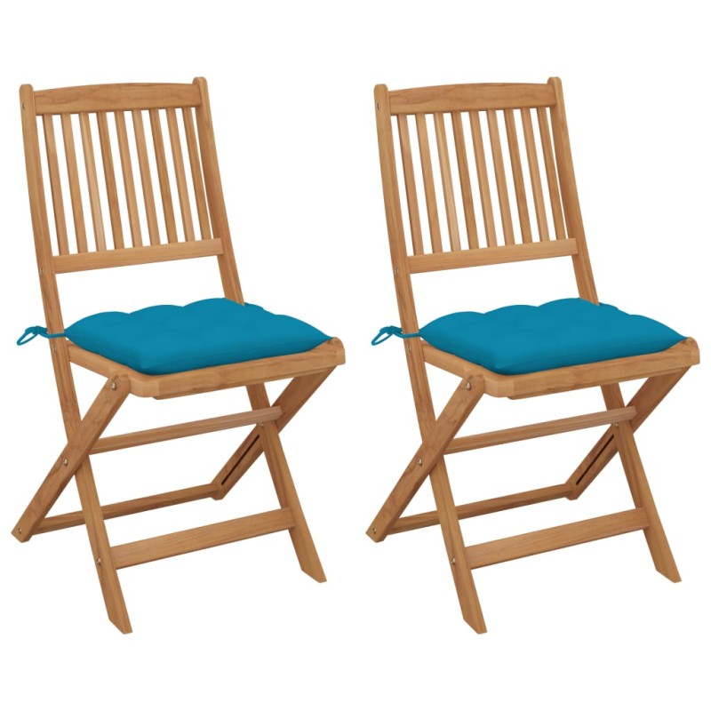 vidaXL Sedie da Giardino Pieghevoli 2pz con Cuscini Massello d'Acacia